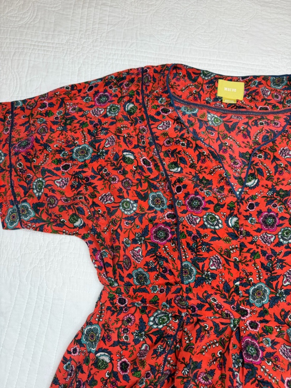 Maeve Anthropologie Top Sz M 100% Silk Maes Kimono Tie Back Blouse Floral - Picture 7 of 11